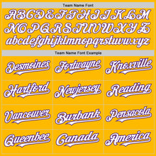 Charger l'image dans la galerie, Custom Gold Pinstripe White-Purple Authentic Fade Fashion Baseball Jersey