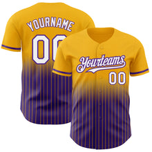 Charger l'image dans la galerie, Custom Gold Pinstripe White-Purple Authentic Fade Fashion Baseball Jersey