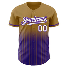 Charger l'image dans la galerie, Custom Old Gold Pinstripe White-Purple Authentic Fade Fashion Baseball Jersey