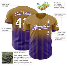 Charger l'image dans la galerie, Custom Old Gold Pinstripe White-Purple Authentic Fade Fashion Baseball Jersey