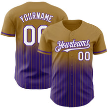 Charger l'image dans la galerie, Custom Old Gold Pinstripe White-Purple Authentic Fade Fashion Baseball Jersey