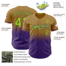 Charger l'image dans la galerie, Custom Old Gold Pinstripe Neon Green-Purple Authentic Fade Fashion Baseball Jersey