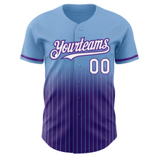 Charger l'image dans la galerie, Custom Light Blue Pinstripe White-Purple Authentic Fade Fashion Baseball Jersey
