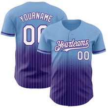 Charger l'image dans la galerie, Custom Light Blue Pinstripe White-Purple Authentic Fade Fashion Baseball Jersey