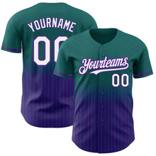 Charger l'image dans la galerie, Custom Teal Pinstripe White-Purple Authentic Fade Fashion Baseball Jersey