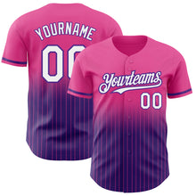 Charger l'image dans la galerie, Custom Pink Pinstripe White-Purple Authentic Fade Fashion Baseball Jersey