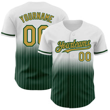 Load image into Gallery viewer, Custom White Pinstripe Old Gold-Green Authentic Fade Fashion Baseball Jersey