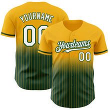 Load image into Gallery viewer, Custom Gold Pinstripe White-Green Authentic Fade Fashion Baseball Jersey