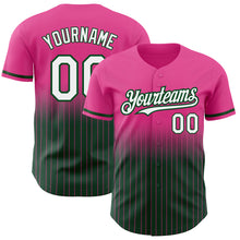 Load image into Gallery viewer, Custom Pink Pinstripe White-Green Authentic Fade Fashion Baseball Jersey