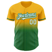 Загрузить изображение в средство просмотра галереи, Custom Gold Pinstripe White-Kelly Green Authentic Fade Fashion Baseball Jersey