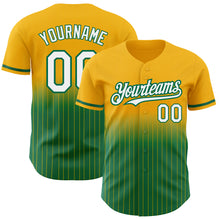 Загрузить изображение в средство просмотра галереи, Custom Gold Pinstripe White-Kelly Green Authentic Fade Fashion Baseball Jersey