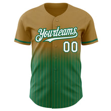 Charger l'image dans la galerie, Custom Old Gold Pinstripe White-Kelly Green Authentic Fade Fashion Baseball Jersey