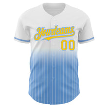 Load image into Gallery viewer, Custom White Pinstripe Yellow-Light Blue Authentic Fade Fashion Baseball Jersey