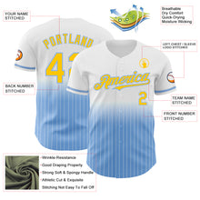 Load image into Gallery viewer, Custom White Pinstripe Yellow-Light Blue Authentic Fade Fashion Baseball Jersey