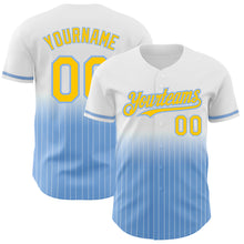 Load image into Gallery viewer, Custom White Pinstripe Yellow-Light Blue Authentic Fade Fashion Baseball Jersey