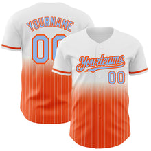 Load image into Gallery viewer, Custom White Pinstripe Light Blue-Orange Authentic Fade Fashion Baseball Jersey