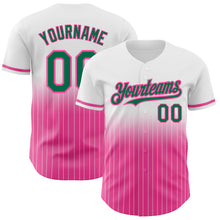 Load image into Gallery viewer, Custom White Pinstripe Kelly Green-Pink Authentic Fade Fashion Baseball Jersey