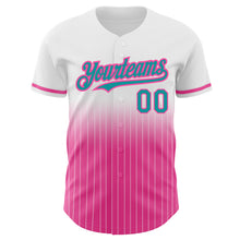 Load image into Gallery viewer, Custom White Pinstripe Teal-Pink Authentic Fade Fashion Baseball Jersey