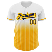 Load image into Gallery viewer, Custom White Pinstripe Navy-Gold Authentic Fade Fashion Baseball Jersey