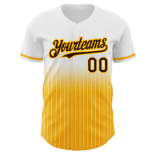 Load image into Gallery viewer, Custom White Pinstripe Brown-Gold Authentic Fade Fashion Baseball Jersey
