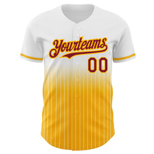 Load image into Gallery viewer, Custom White Pinstripe Crimson-Gold Authentic Fade Fashion Baseball Jersey
