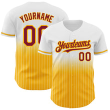 Load image into Gallery viewer, Custom White Pinstripe Crimson-Gold Authentic Fade Fashion Baseball Jersey