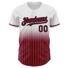 Load image into Gallery viewer, Custom White Pinstripe Black-Crimson Authentic Fade Fashion Baseball Jersey