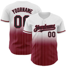 Load image into Gallery viewer, Custom White Pinstripe Black-Crimson Authentic Fade Fashion Baseball Jersey