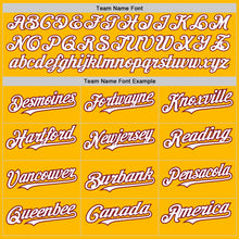 Load image into Gallery viewer, Custom Gold Pinstripe White-Crimson Authentic Fade Fashion Baseball Jersey