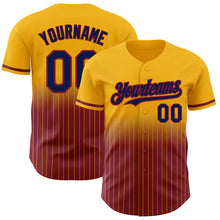 Load image into Gallery viewer, Custom Gold Pinstripe Navy-Crimson Authentic Fade Fashion Baseball Jersey