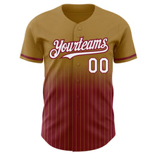 Load image into Gallery viewer, Custom Old Gold Pinstripe White-Crimson Authentic Fade Fashion Baseball Jersey