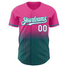 Загрузить изображение в средство просмотра галереи, Custom Pink Pinstripe White-Teal Authentic Fade Fashion Baseball Jersey