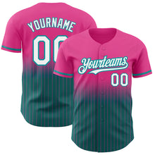 Загрузить изображение в средство просмотра галереи, Custom Pink Pinstripe White-Teal Authentic Fade Fashion Baseball Jersey