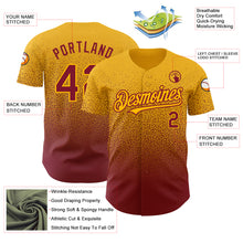 Load image into Gallery viewer, Custom Gold Crimson Authentic Fade Fashion Baseball Jersey