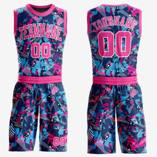 Load image into Gallery viewer, Custom Figure Pink-Light Blue Round Neck Sublimation Basketball Suit Jersey
