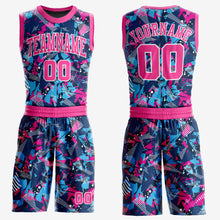 Laden Sie das Bild in den Galerie-Viewer, Custom Figure Pink-Light Blue Round Neck Sublimation Basketball Suit Jersey