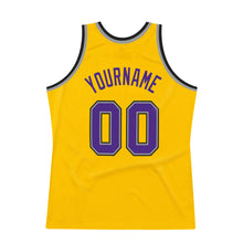 Load image into Gallery viewer, Custom Gold Purple-Gray Authentic Throwback Basketball Jersey
