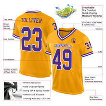 Load image into Gallery viewer, Custom Gold Purple-White Mesh Authentic Throwback Football Jersey