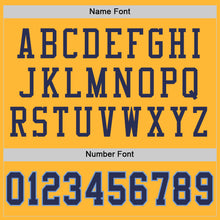 Load image into Gallery viewer, Custom Gold Navy-Light Blue Mesh Authentic Throwback Football Jersey