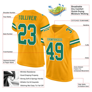 Custom Gold Kelly Green-White Mesh Authentic Football Jersey