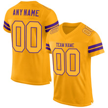Laden Sie das Bild in den Galerie-Viewer, Custom Gold Gold-Purple Mesh Authentic Football Jersey