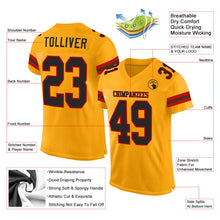 Load image into Gallery viewer, Custom Gold Black-Red Mesh Authentic Football Jersey
