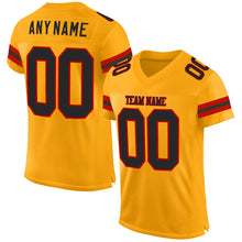 Load image into Gallery viewer, Custom Gold Black-Red Mesh Authentic Football Jersey
