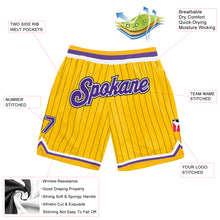Laden Sie das Bild in den Galerie-Viewer, Custom Gold Black Pinstripe Purple-White Authentic Basketball Shorts