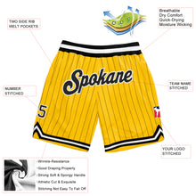 Laden Sie das Bild in den Galerie-Viewer, Custom Gold Black Pinstripe Black-White Authentic Basketball Shorts