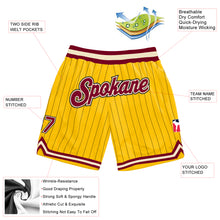 Laden Sie das Bild in den Galerie-Viewer, Custom Gold Black Pinstripe Maroon-Cream Authentic Basketball Shorts