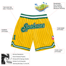 Laden Sie das Bild in den Galerie-Viewer, Custom Gold Black Pinstripe Kelly Green-White Authentic Basketball Shorts