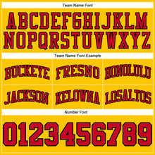 Laden Sie das Bild in den Galerie-Viewer, Custom Gold Black Pinstripe Red-Black Authentic Basketball Shorts