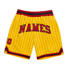 Laden Sie das Bild in den Galerie-Viewer, Custom Gold Black Pinstripe Red-Black Authentic Basketball Shorts