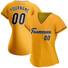 Load image into Gallery viewer, Custom Gold Navy-White Authentic Baseball Jersey